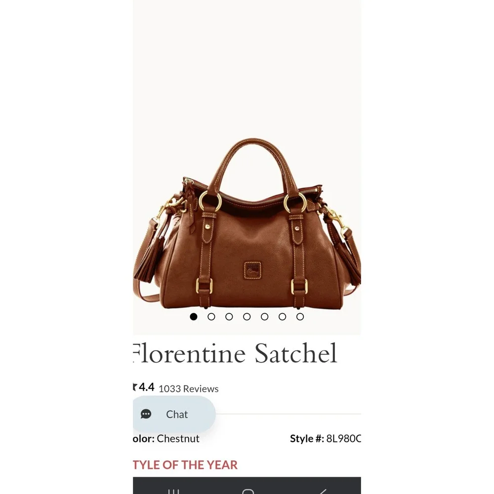 Dooney & Bourke Women Satchel Large Chestnut Florentine Leather 8L980C Tassels